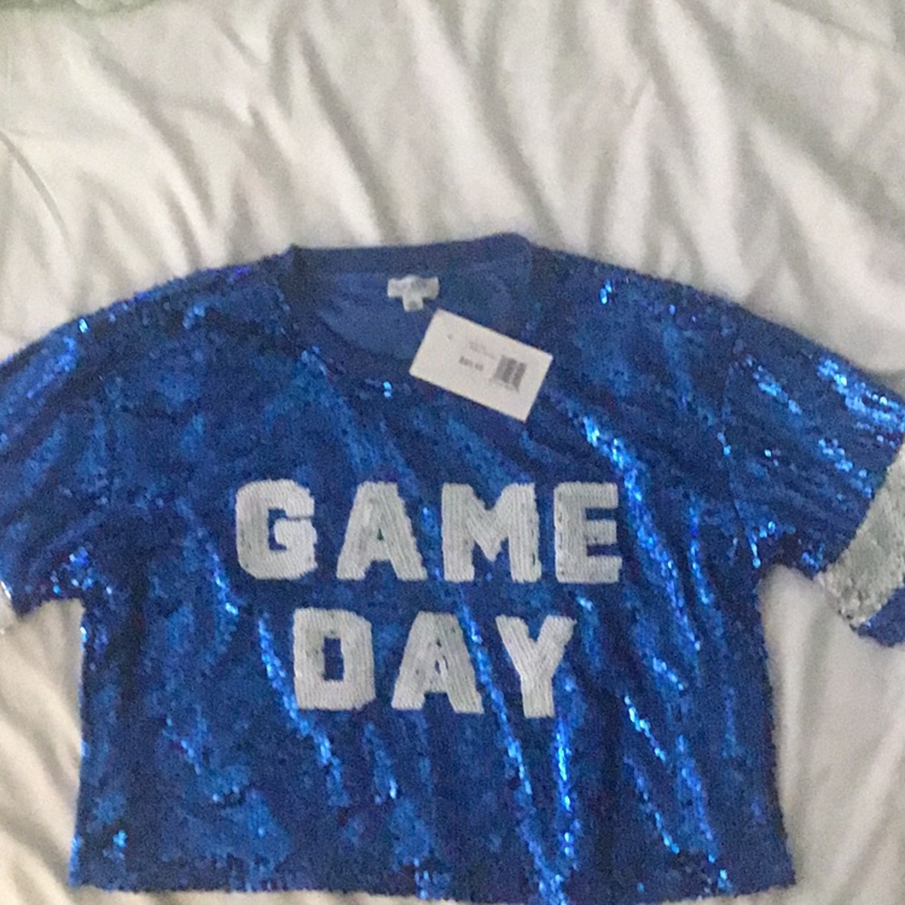 NWT Le Lis “GAME DAY” Sequin Cropped Jersey 💙